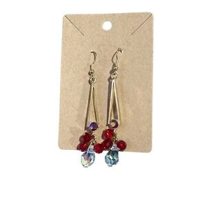 NEW novelty fashion EARRINGS dangle metal clear red beads